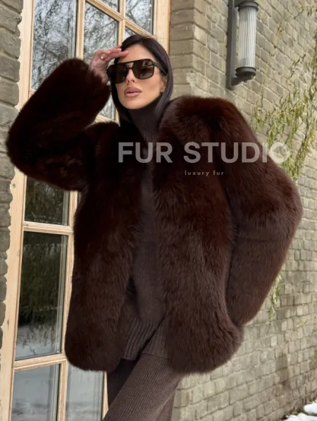 Шуба из меха песца цельные пластины Brown - фото 0