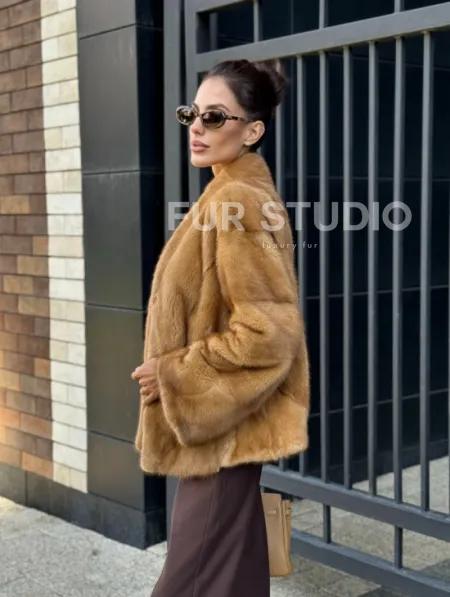 Норковый жакет Gold воротник V-образный - фото 11