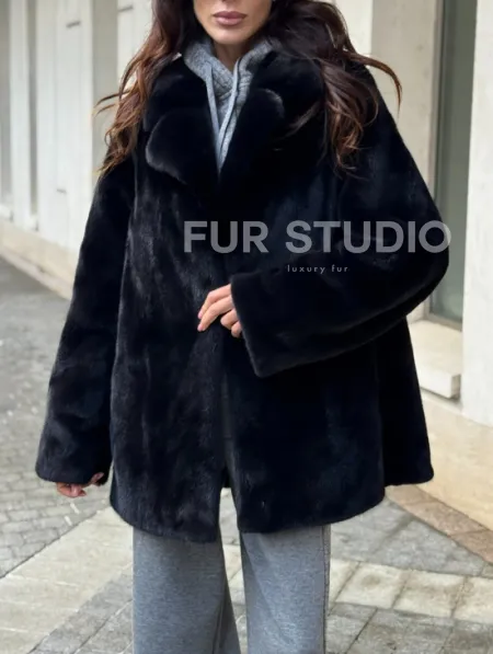 Полушубок женский из норки - черный - фото 2