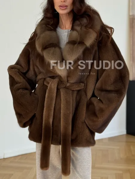 Норковый полушубок - цвет соболь - фото 2