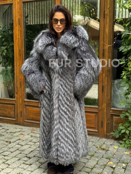 Длинная шуба из чернобурки в росшив - фото 7