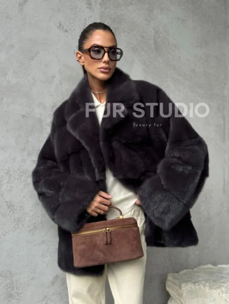Меховой полушубок из норки  графит - фото 10