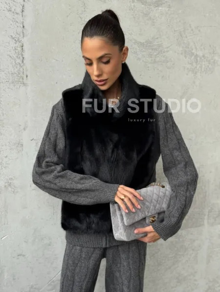 Черная манишка из меха норки - фото 4