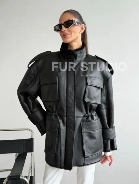 Черная куртка - дубленка из испанского мериноса - фото 6