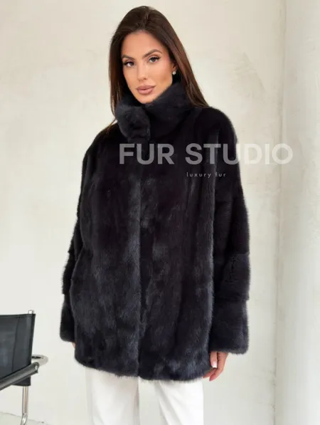 Норковый полушубок графит - стойка воротник - фото 3