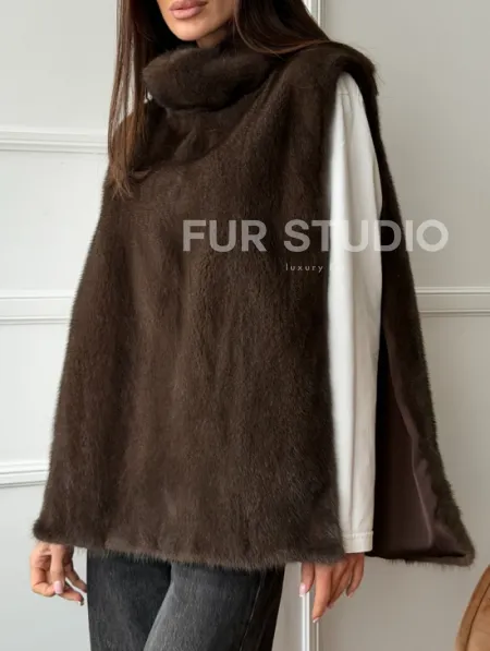Норковая манишка коричневого цвета - фото 4