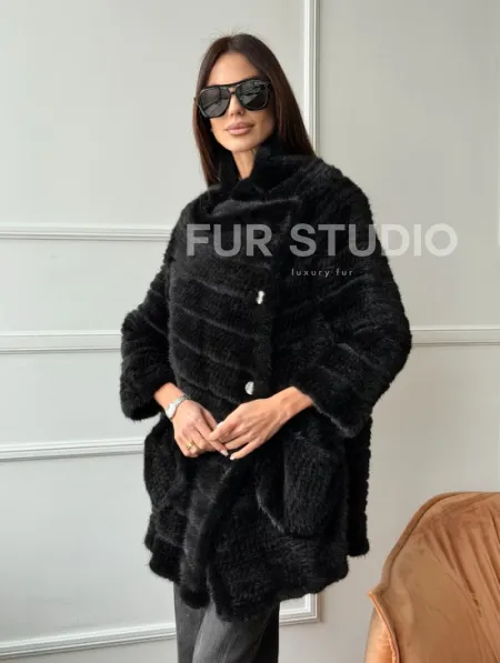 Меховое пальто из вязаной норки - фото 10