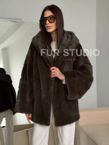 Зимняя норковая шуба с капюшоном - фото 11