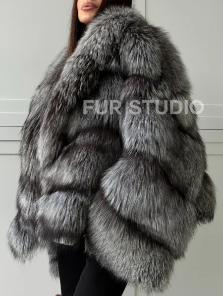 Полушубок из натурального меха чернобурки - фото 3