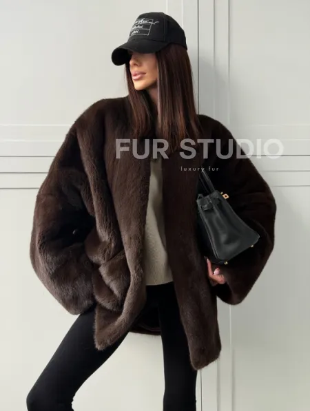 Куртка из норки с V - образным воротом - фото 0