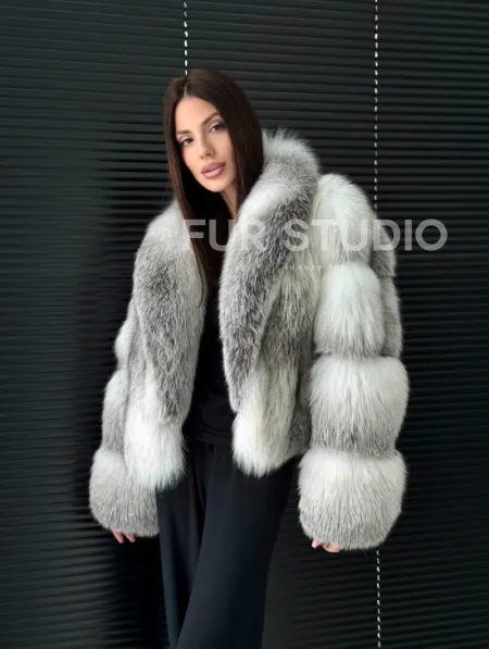 Шуба из меха арктической лисы - белая - фото 12