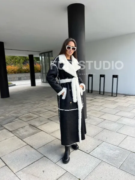 Черная дубленка из экокожи - фото 2