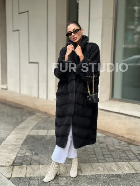 Шуба норковая кимоно - темный графит - фото 6