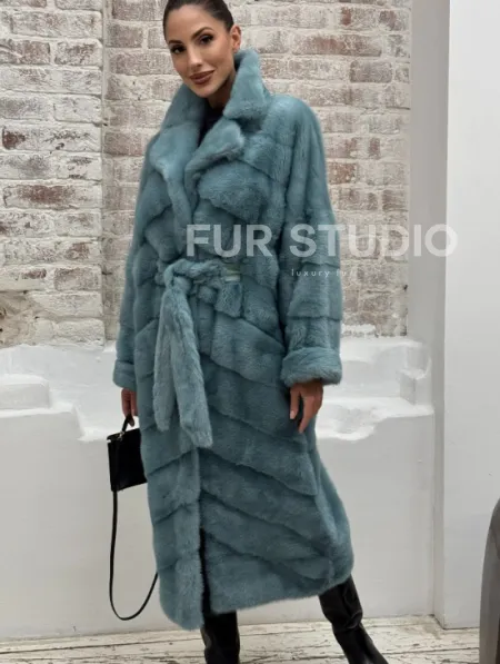 Норковая шуба в цвете TIFFANY - фото 2