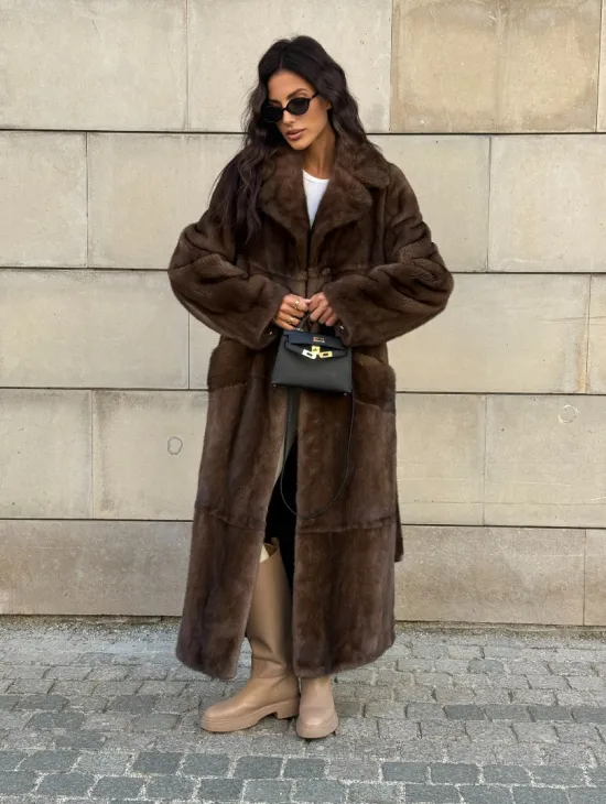 Норковая шуба, мех NAFA роспуск , английский воротник - цвет соболь - фото 7