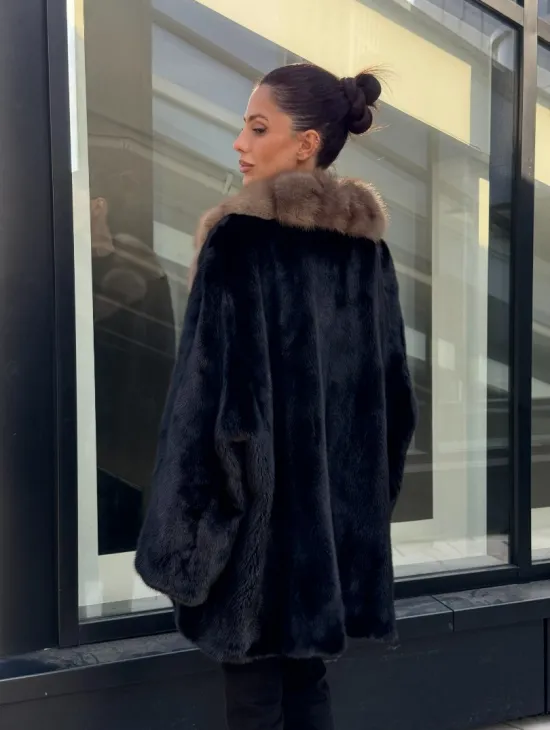 Женское меховое полупальто из норки- воротник куница - фото 5