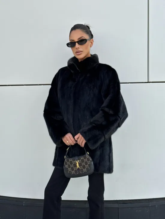 Норковая шуба полупальто из меха норки стойка воротник - фото 11