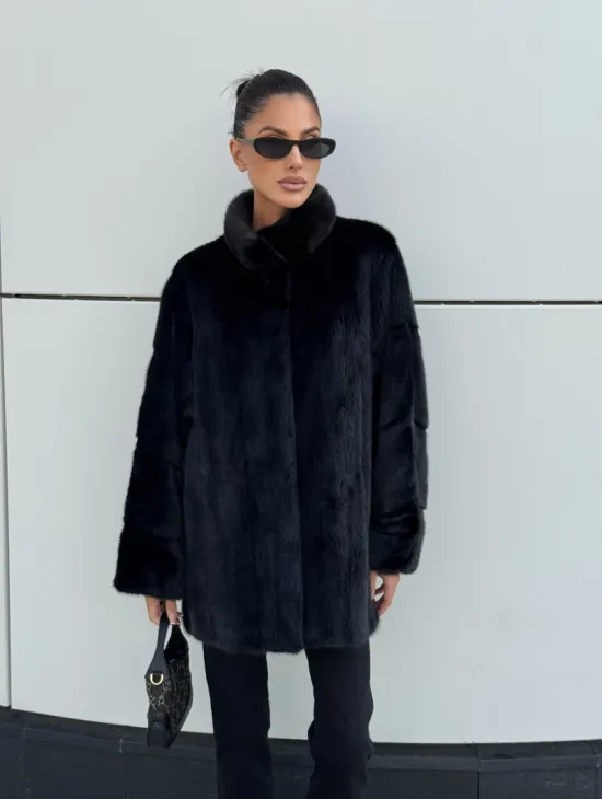Норковая шуба полупальто из меха норки стойка воротник - фото 5