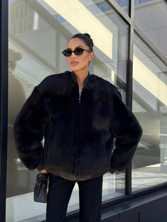 Бомбер женский из натуральной тосканы - черный - фото 8