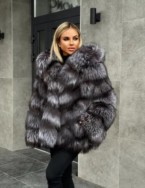 Шуба натуральная из чернобурки с капюшоном - фото 18