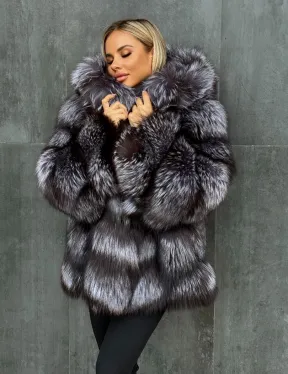 Шуба натуральная из чернобурки с капюшоном - фото 7