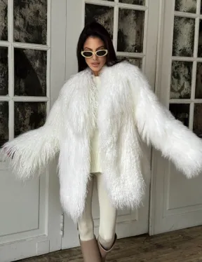 Шуба из меха ламы PREMIUM COLLECTION, английский воротник - фото 8