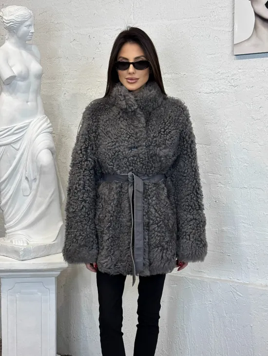 Двухсторонняя женская шуба - дублёнка из меха тиградо, стойка воротник - фото 10