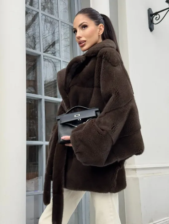 Летучка - шуба из норки с английским воротником цвет 