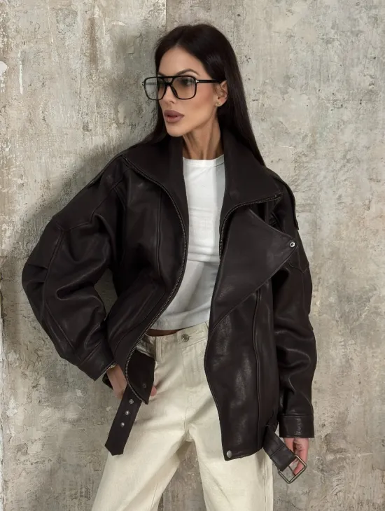 Модная кожаная куртка - бомбер на резинке из натуральной гладкой кожи - фото 8