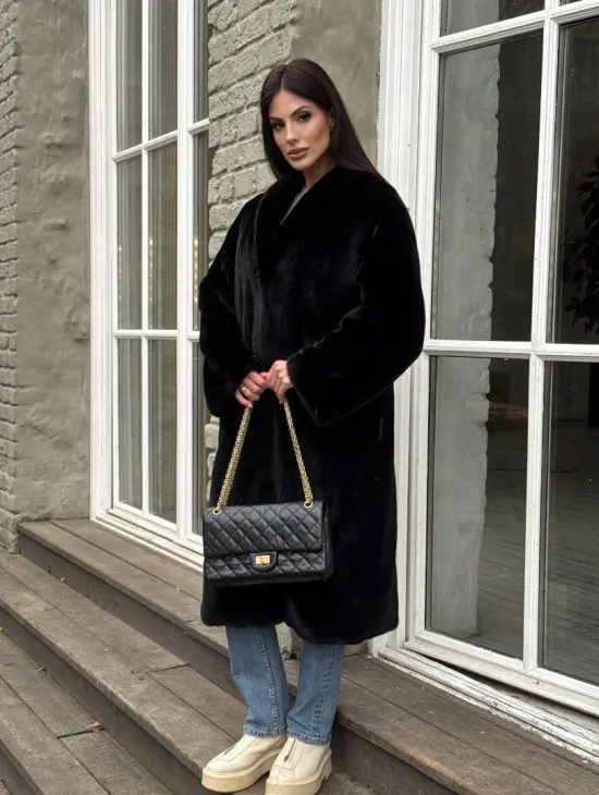 Шуба из норки Black в классической выкладке с воротником стойка-шаль - фото 9