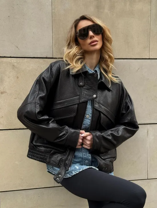 Трендовая куртка - бомбер oversize из натуральной кожи Joomba - фото 11