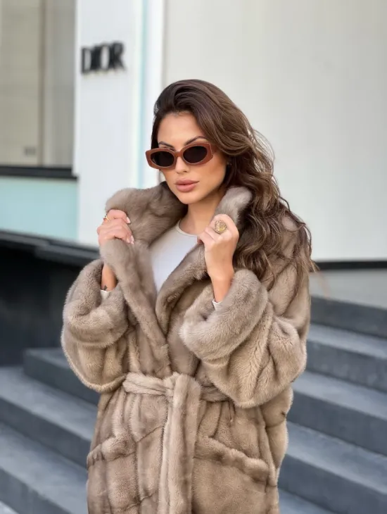 Норковое пальто - цвет капучино - фото 1