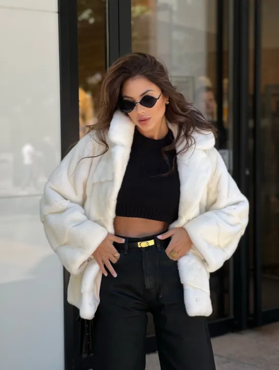 Белая короткая норковая шуба - фото 0