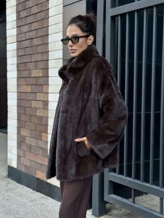 Полушубок автоледи из меха норки - стойка воротник - фото 7