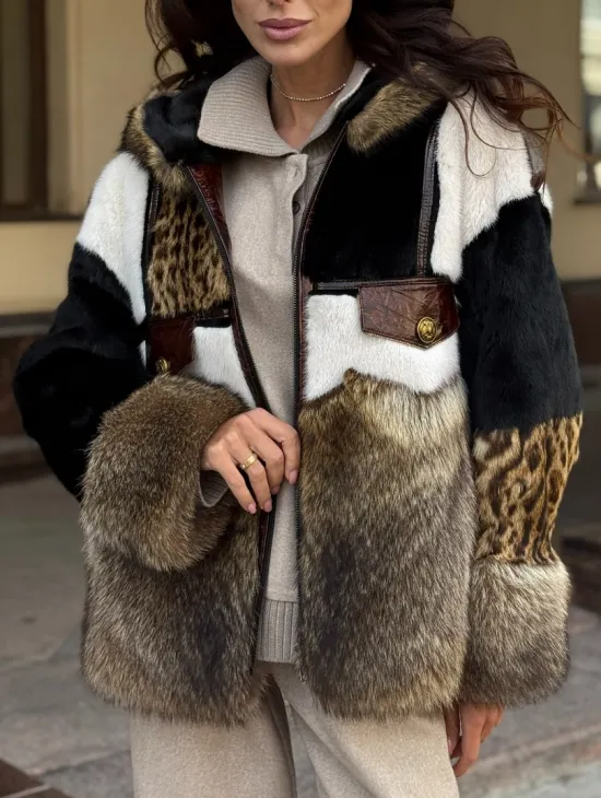 Женская меховая куртка с капюшоном из аукционной норки- черная - фото 2