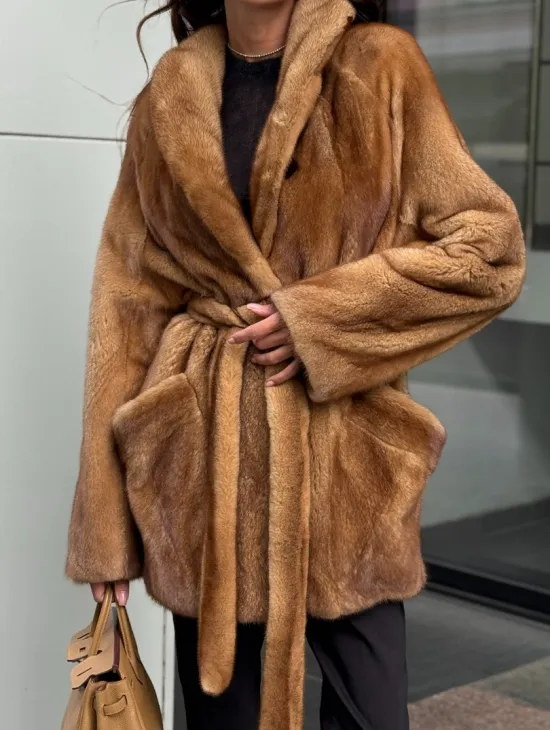Норка жакет шалевый воротник - цвет Gold - фото 1