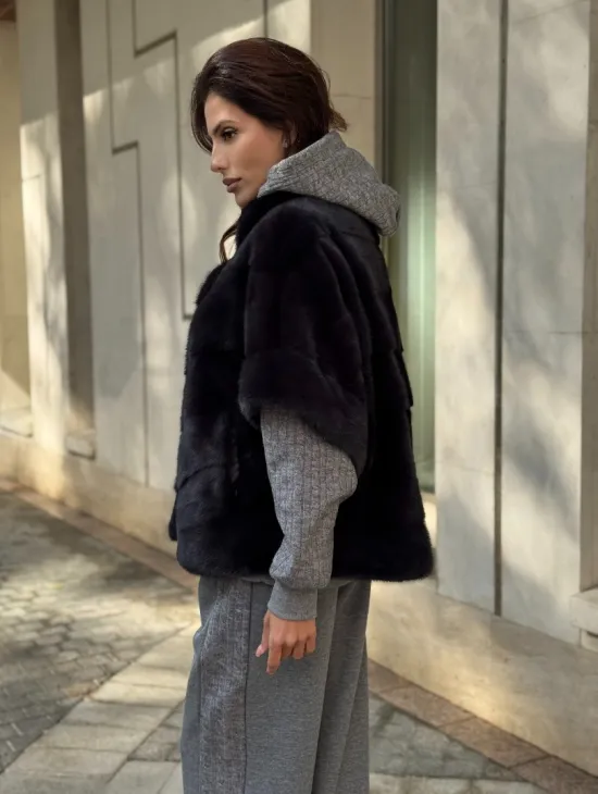 Женская меховая норковая куртка -темный графит - фото 6