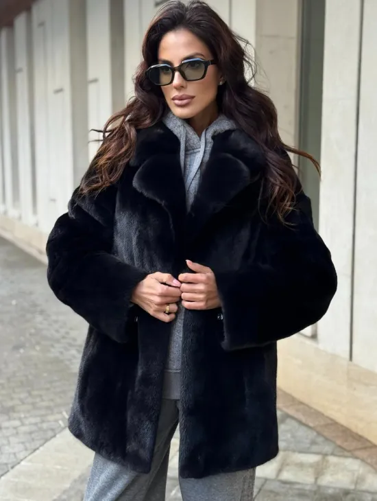 Полушубок женский из норки - черный - фото 4