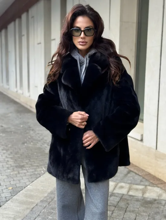 Полушубок женский из норки - черный - фото 6