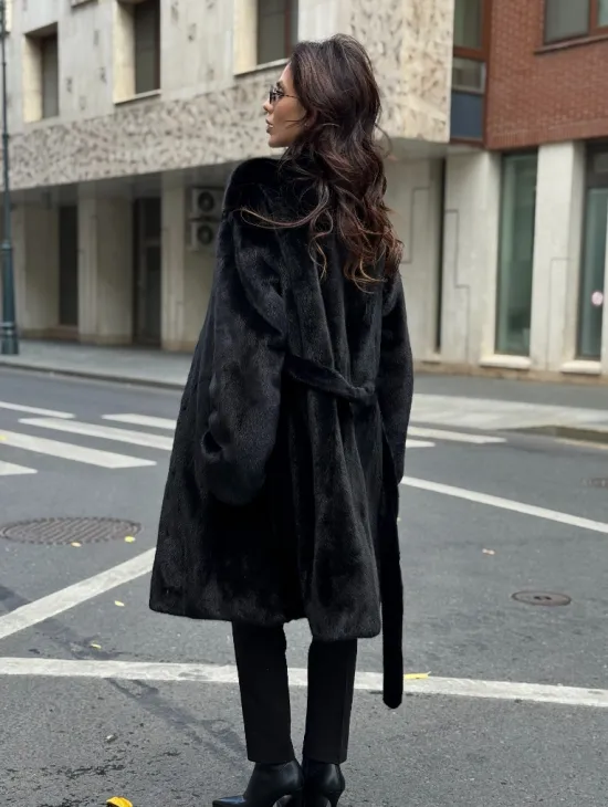 Норковая шуба средняя длина - черная - фото 5
