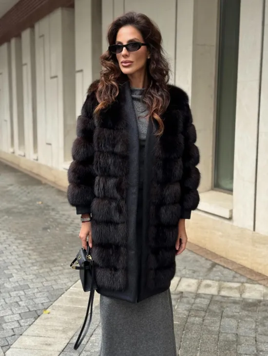 Пальто из куницы с отделкой кашемира - фото 6