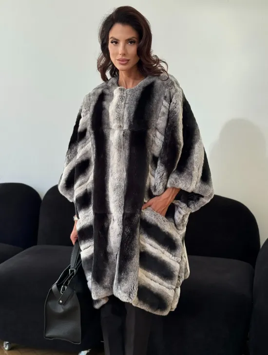 Шуба из кролика рекс - серая - фото 4