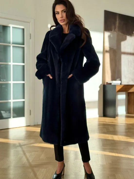 Норковая шуба темно-синего цвета - фото 4