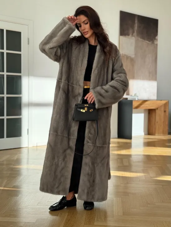 Норковая шуба серая длинная SILVER PREMIUM - фото 4