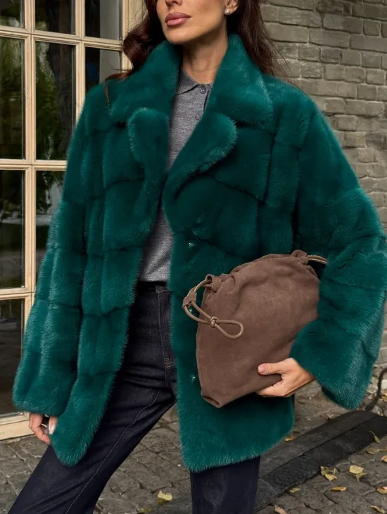 Полушубок норковый - цвет изумруд - фото 1