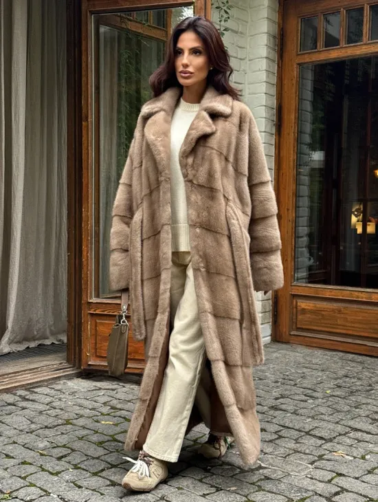 Длинная норковая шуба - цвет пастель - фото 5