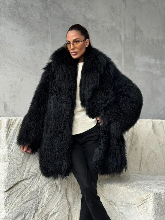 Черная шуба из ламы - фото 10