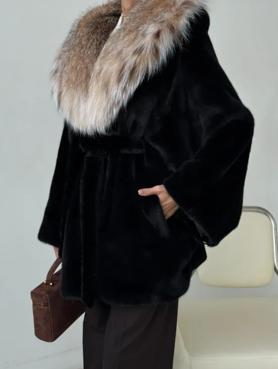 Норковый полушубок с капюшоном рысь - фото 2