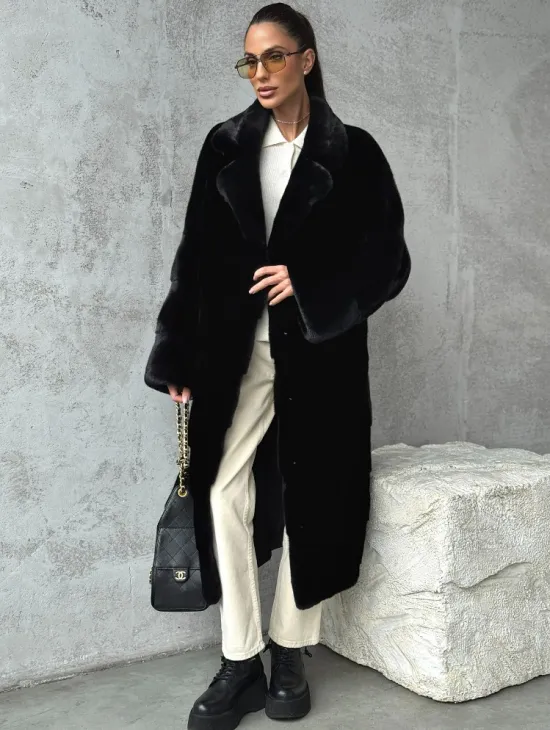 Черная шуба из меха норки SAGA FURS - фото 0