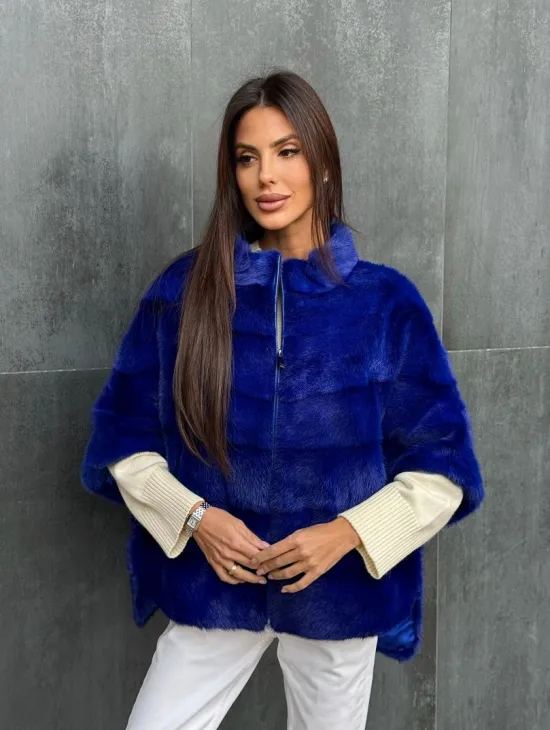 Синяя норковая кофта на молнии - фото 7